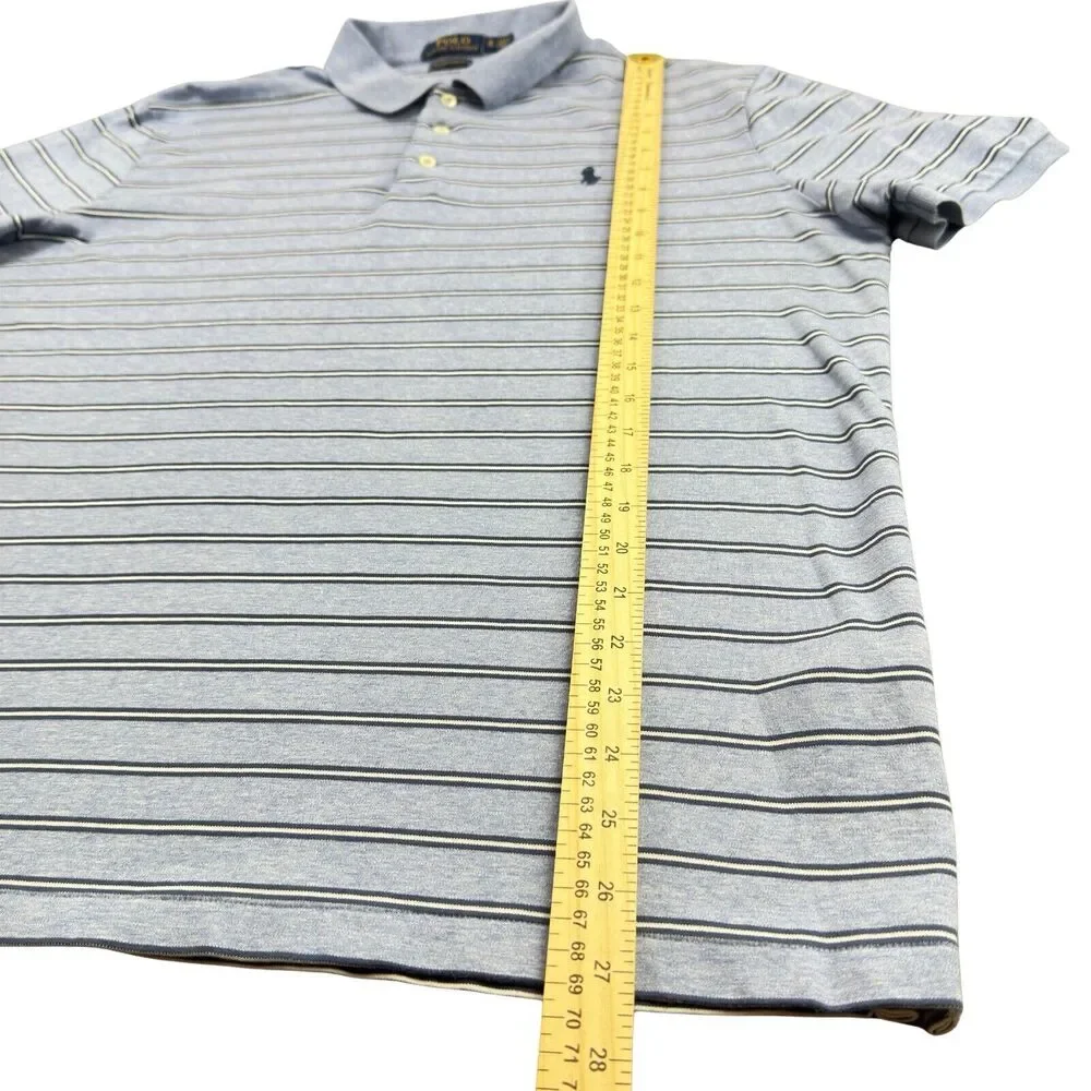 Polo Ralph Lauren Slim Fit Polo Shirt Mens XL Light Blue Stripe Short Sleeve